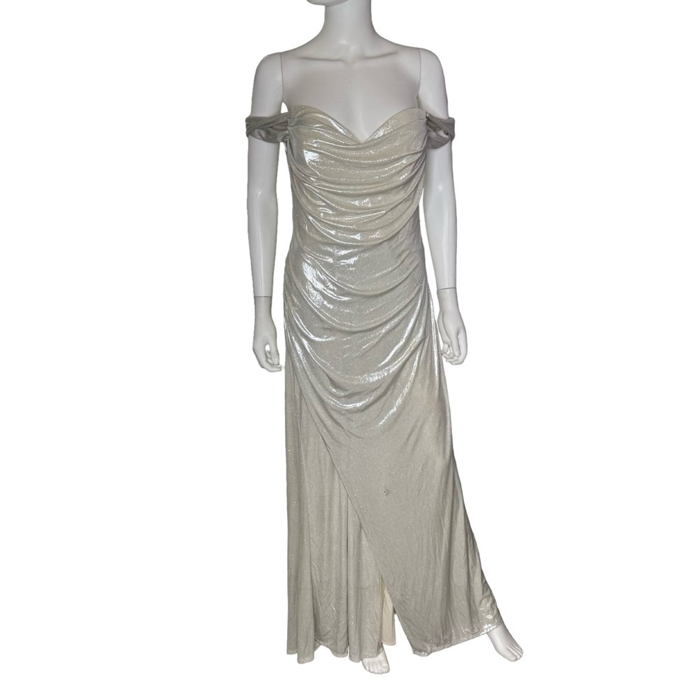 Betsy & Adam “Tori” Glitter Knit Off the Shoulder Floor Length Dress Sz 14 NWT - Picture 2 of 9